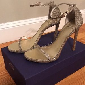 Gold Sparkly Stuart Weitzman Nudist Sandals